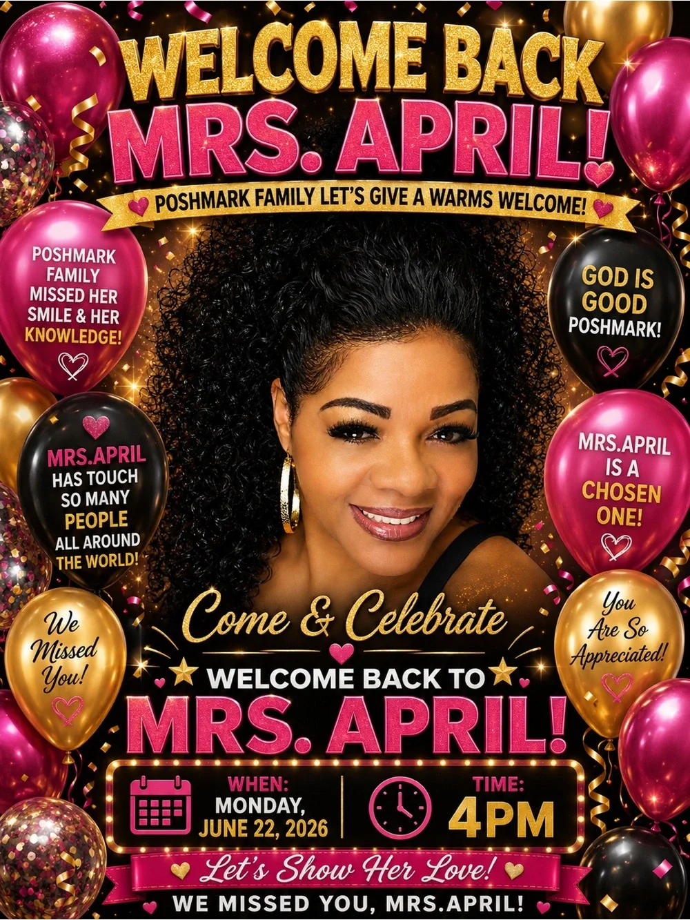 Welcome Back Celebration Balloon Poster - Pink & Gold